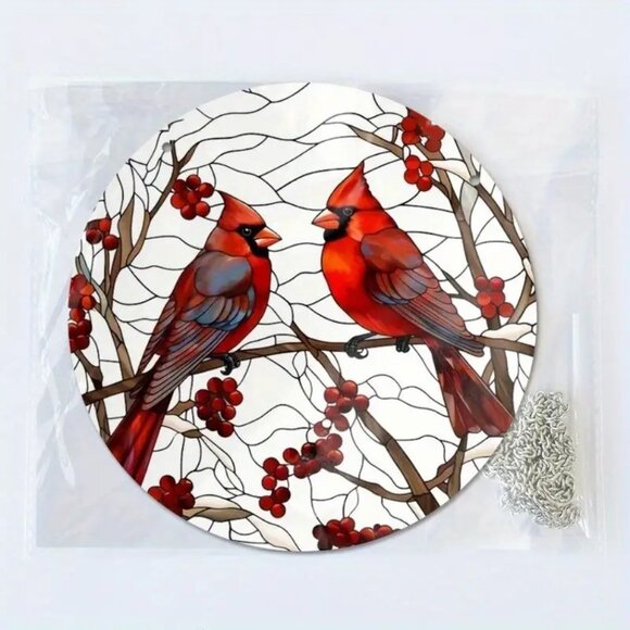 Cardinal Suncatcher Red Bird Metal Hanging Chain Indoor Outdoor 2 Sided Heaven - Picture 3 of 4